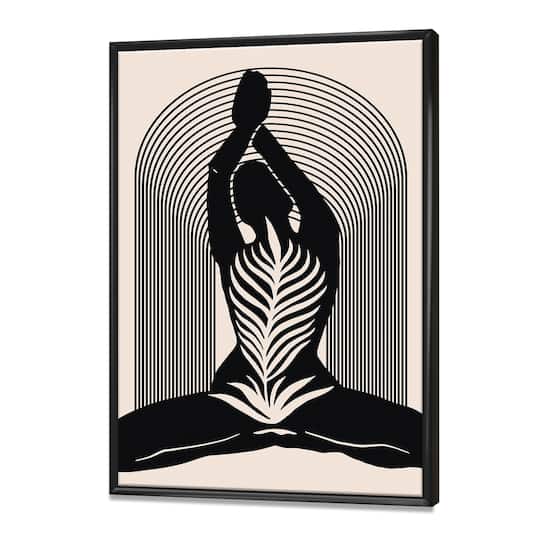 Designart - Empowered Cosmic Women Geometric Goddess Series Black And White II - Modern Canvas Wall Art Print in Black Frame